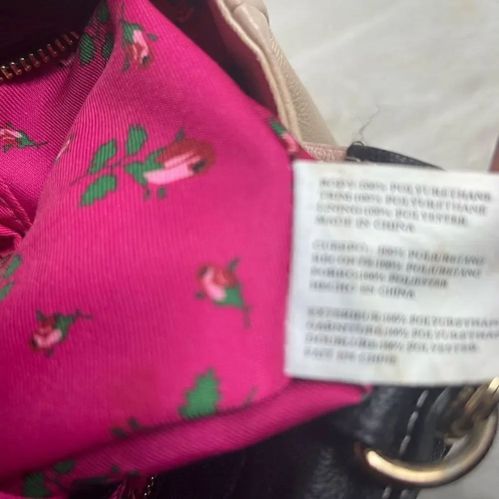 Betsey Johnson vegan leather pink & beige with black & white pocket,black straps